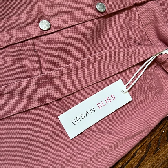 Urban bliss pink mauve jean button down belted mini skirt size 12-nwt - Picture 2 of 4